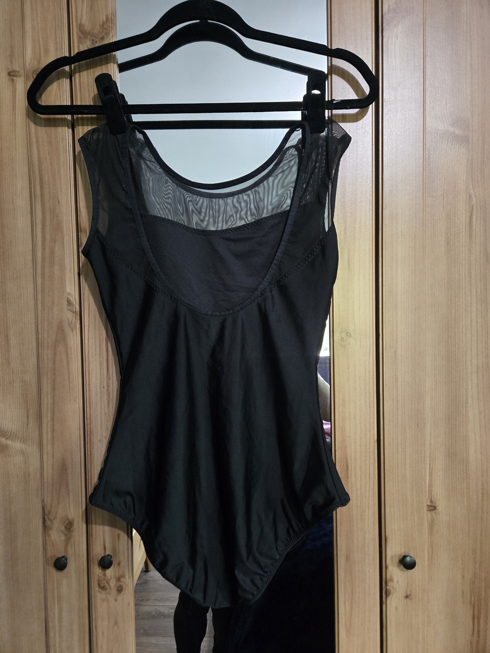 Black Mesh-Accent One-Piece Bodysuit